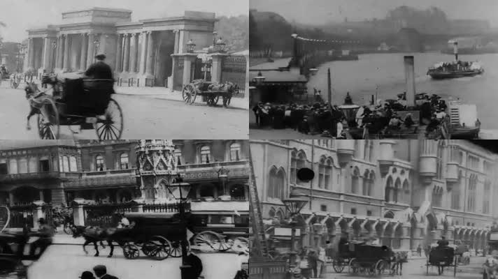 1903年英国伦敦马车公交时代老街风光