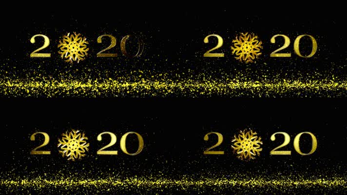 4K超清2020数字圣诞金色粒子开头黑色背景
