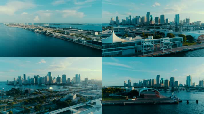 航拍沿海城市视频