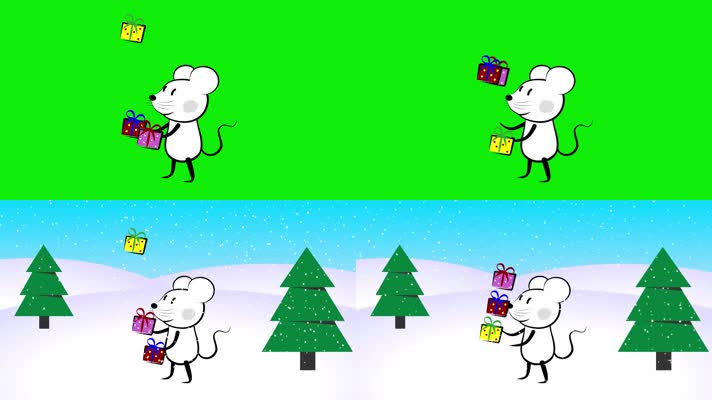 4K超清2020年圣诞老鼠动画绿屏抠像1