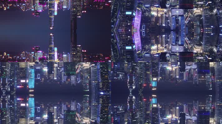 广州城市夜景倒影视频