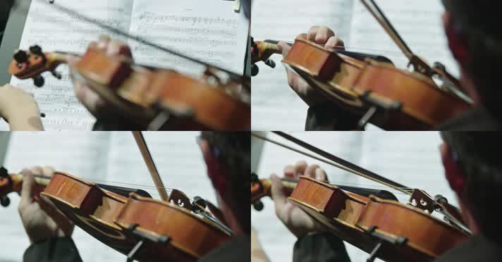 指挥家 拉小提琴 管弦乐队 