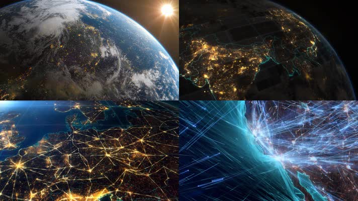 世界地球夜景智慧城市大数据云网络科技连线