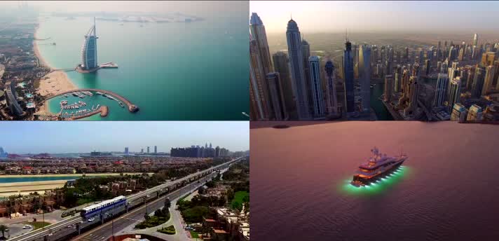 4k航拍迪拜城市建筑交通楼宇街道沙漠自然风