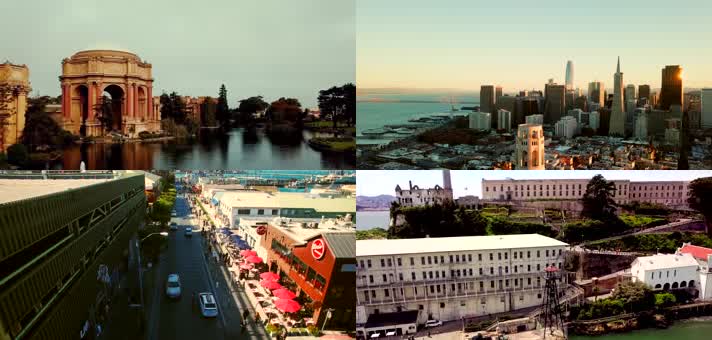 4k航拍美国旧金山城市建筑交通楼宇街道海滨