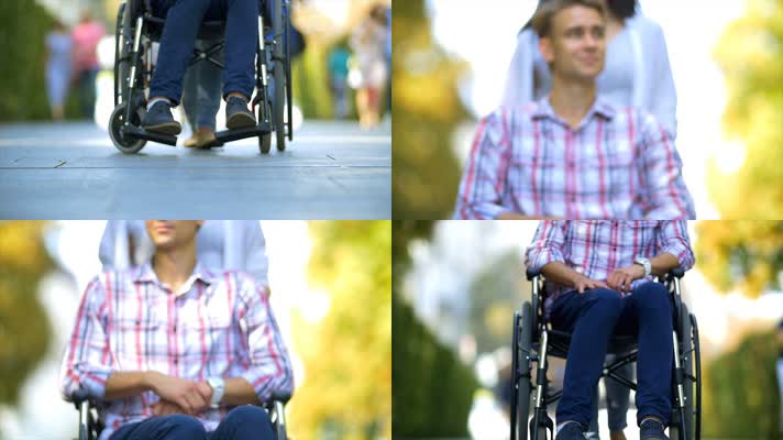 推轮椅 关爱 病人 残疾人 残疾  