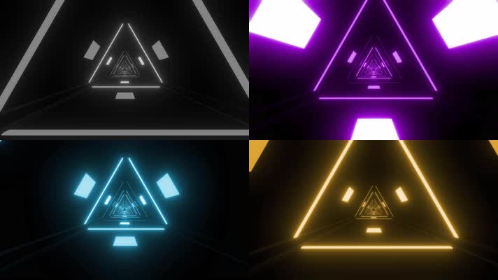  5个由三角形霓虹灯组成的隧道视频 