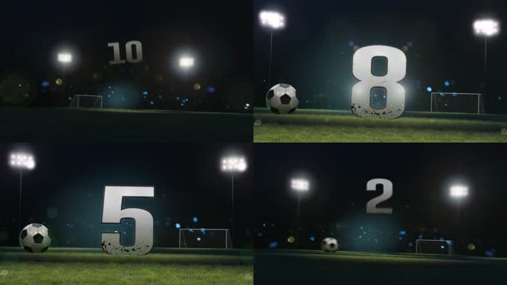 草地绿茵场3D数字10秒倒数计时体育足球倒数