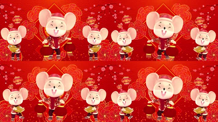 喜庆卡通老鼠拜年春节快乐