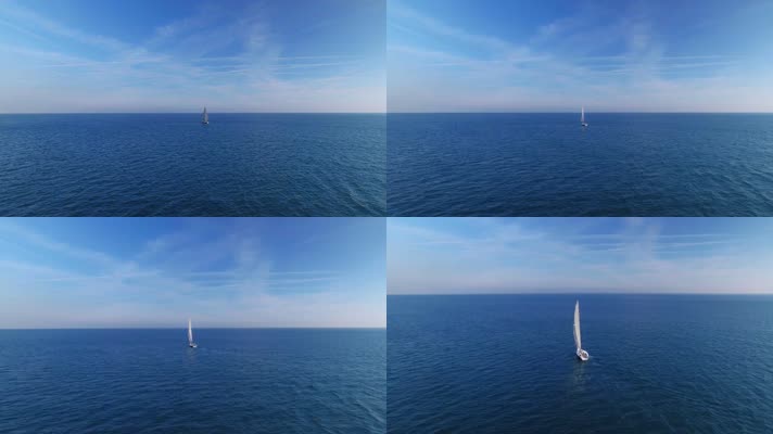 海面天际线白色帆船