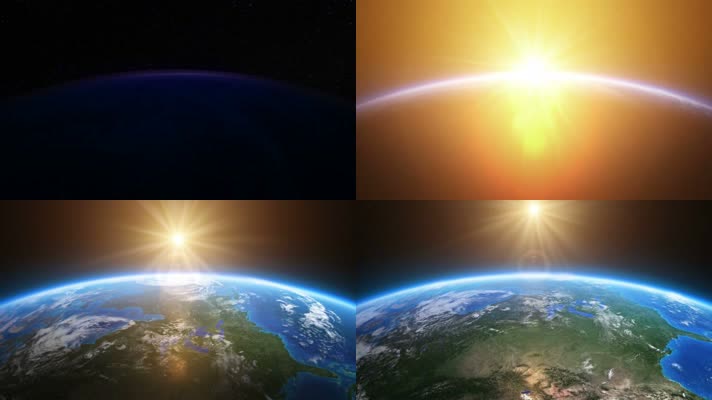 太空地球地平面日出阳光照射