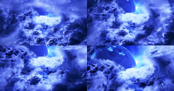 蓝色太空云层和行星背景