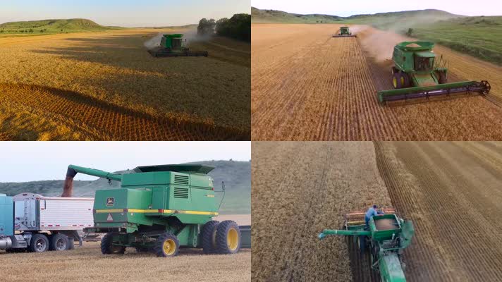 小麦农机收割粮食丰收农业素材