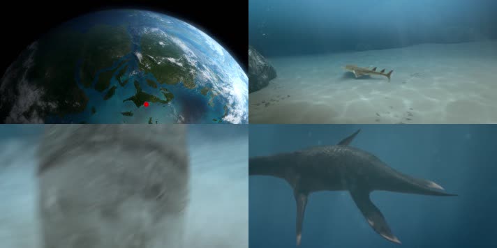 侏罗纪海洋恐龙蛇颈龙捕食扁鲨动画