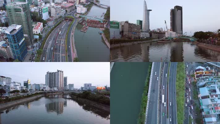 4k航拍越南首都胡志明市西贡城市建筑交通楼
