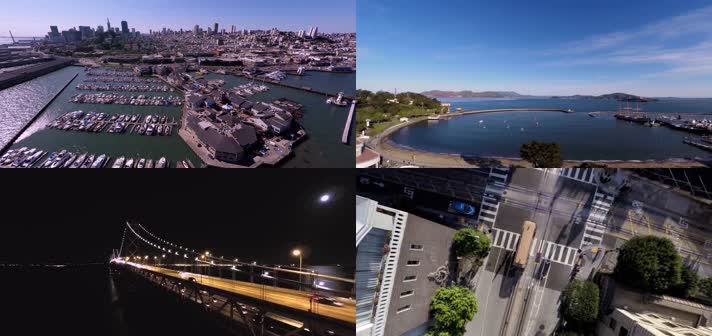 4k航拍美国旧金山城市建筑交通海滨道路楼宇