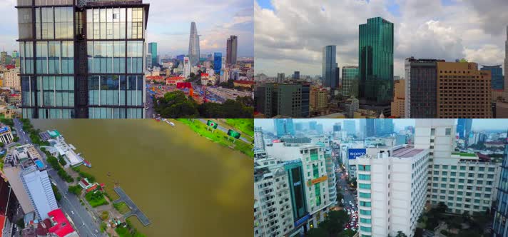 4k航拍越南首都胡志明市西贡城市建筑交通楼