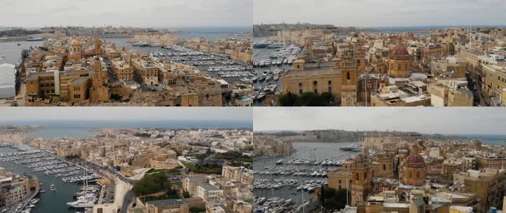 4k航拍地中海马耳他共和国古城建筑海滨自然