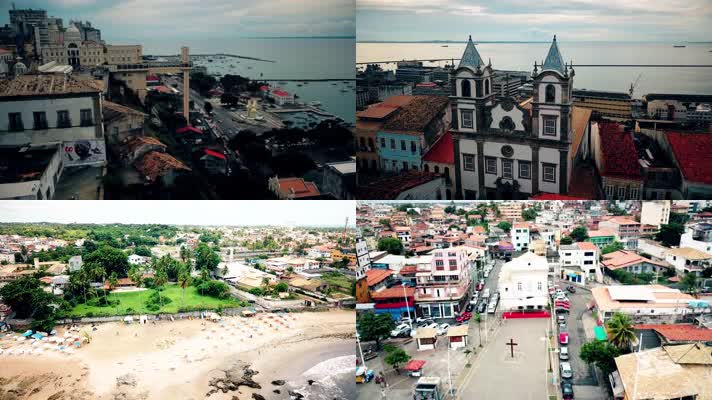 4k航拍巴西萨尔瓦多城市建筑海滨