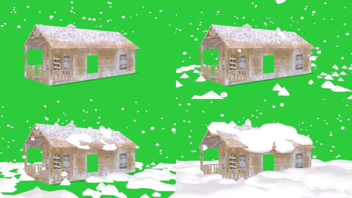 绿幕视频素材白雪小屋