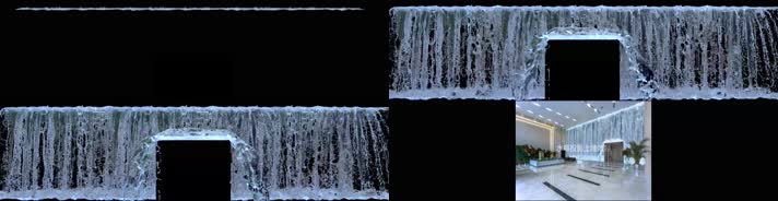 瀑布水幕墙体+可修改门洞流体投影