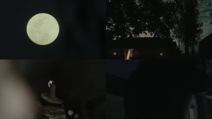 农村晚上-月亮-煤油灯