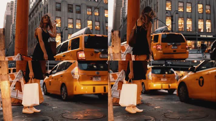 纽约街头上的时尚女子 繁华街道 