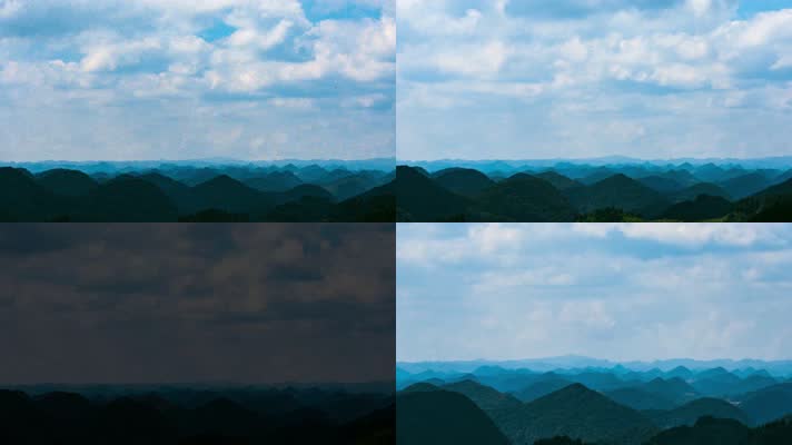 实拍4K高山顶蓝天白云朵山村风光延时摄影