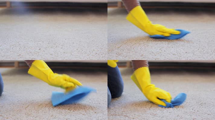 女子用抹布擦拭清洁地毯 