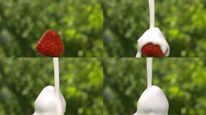 酸奶浇在草莓上 升格视频