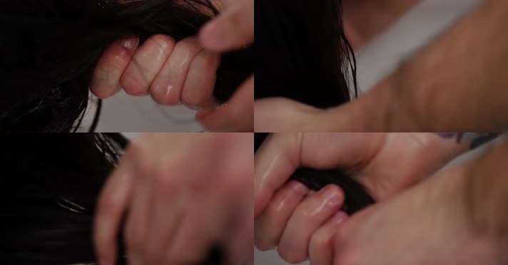 理发师用手拧干头发 4K视频