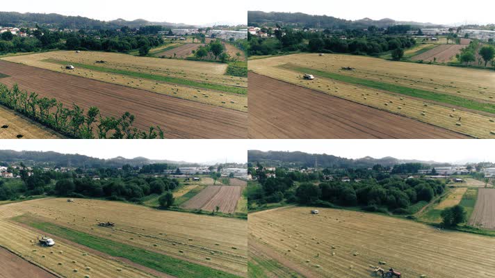 航拍机械化耕种 收割 农业现代化 4K视频