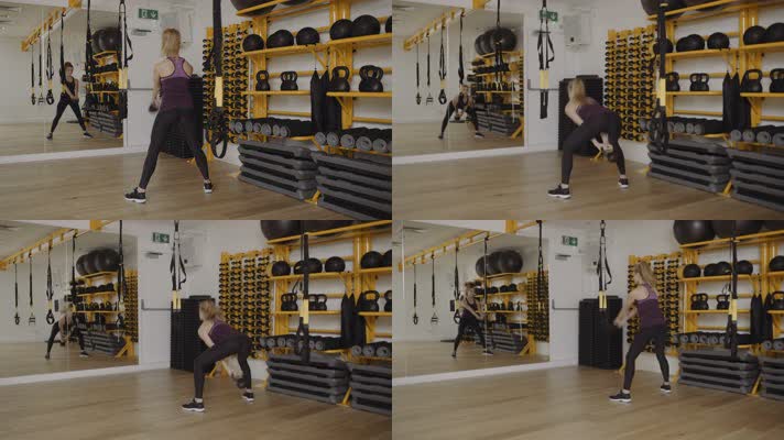 美女健身房训练身体 矫正姿势 4K视频