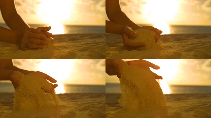 双手 手捧沙子 手握沙子 4K升格视频
