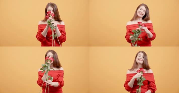 女子闻花 玫瑰 鲜花 爱情  