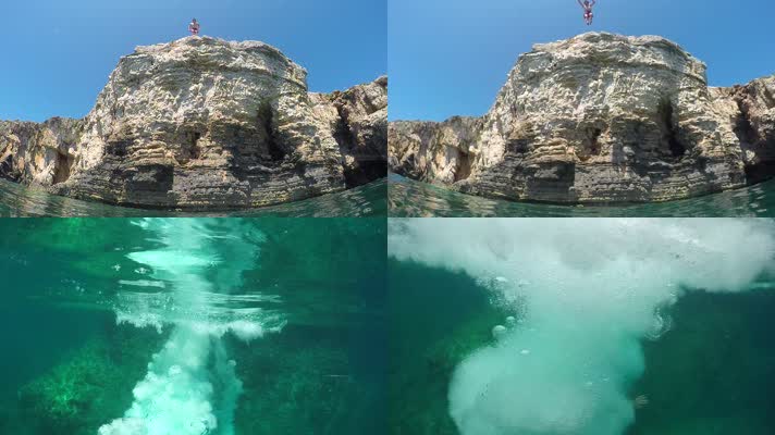 大海峭壁悬崖跳水极限运动 升格视频
