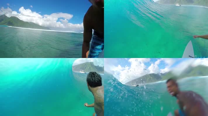 男子冲浪穿过海浪 升格视频