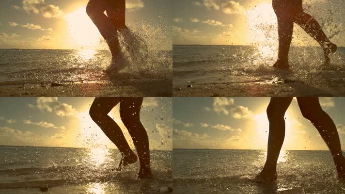 美女海岸奔跑 4K升格视频