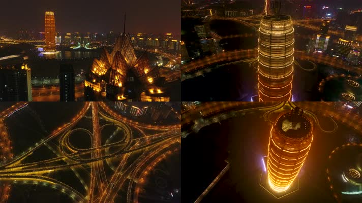 郑州国际会展中心大玉米CBD航拍夜景