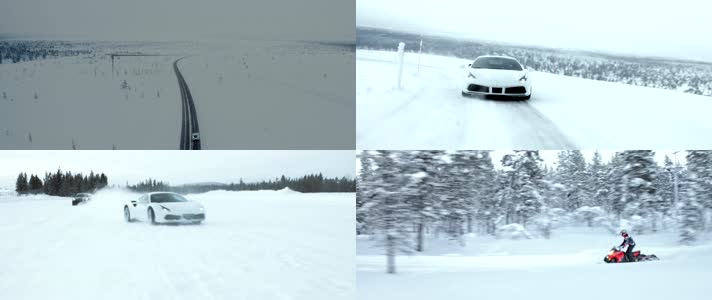 法拉利，冬天开车，雪地汽车