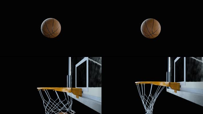 4K可换背景篮球穿过篮筐慢动作视频 