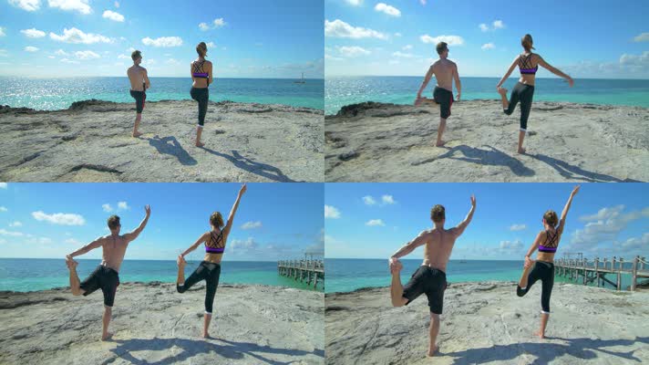海边练瑜伽 yoga 健身养生  