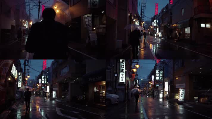 城市下雨，城市夜景，城市行走