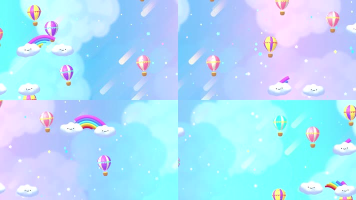 天空彩虹热气球卡通动画视频背景