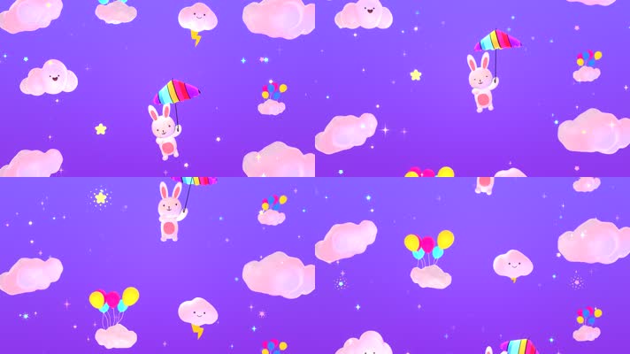 卡通小兔云彩粒子视频背景