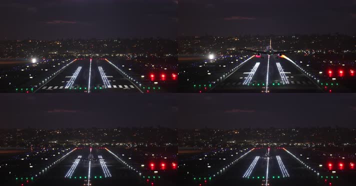 民航飞机夜间降落 4K视频