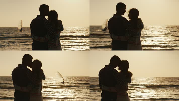 情侣海边 拥抱 亲吻 浪漫