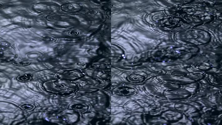 下雨水面 雨点打在水面水面泛起波纹涟漪