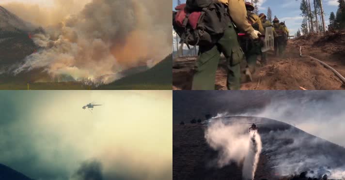 森林火灾直升机救火消防员救火-澳洲大火