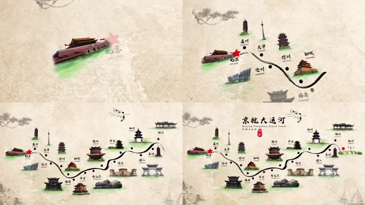 4k复古京杭大运河地图展示